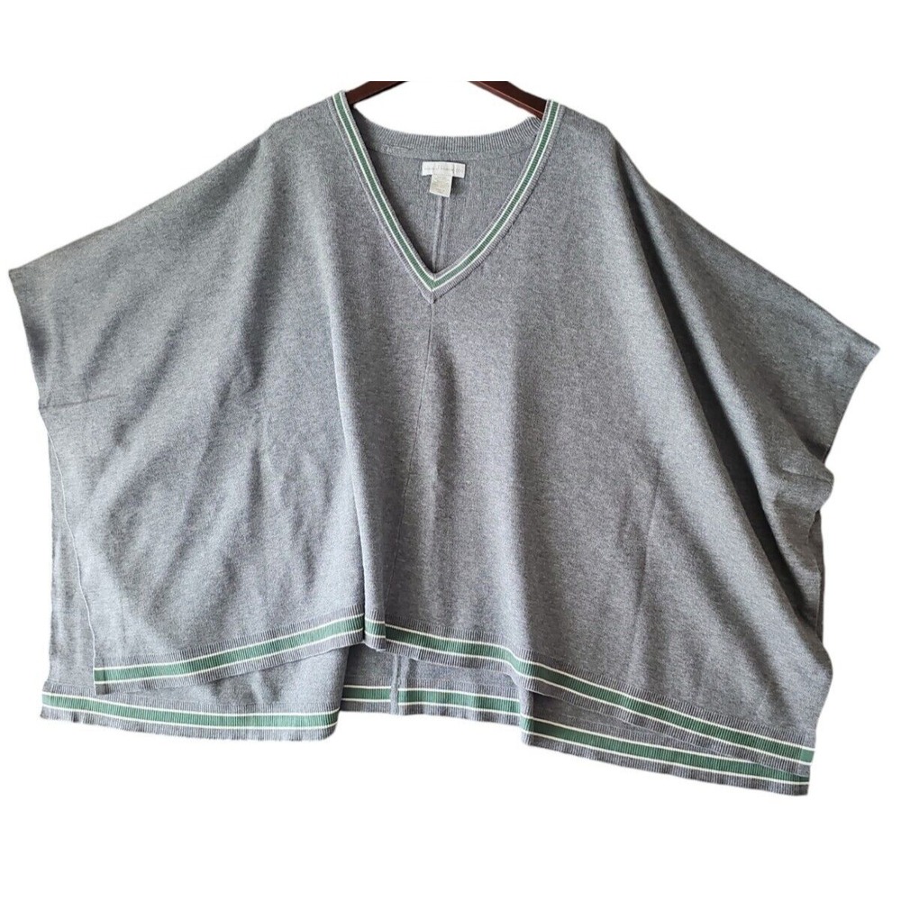 House of Harlow 1960 Poncho Knit Womens Solid Gray V Neck Cape Pullover One Size